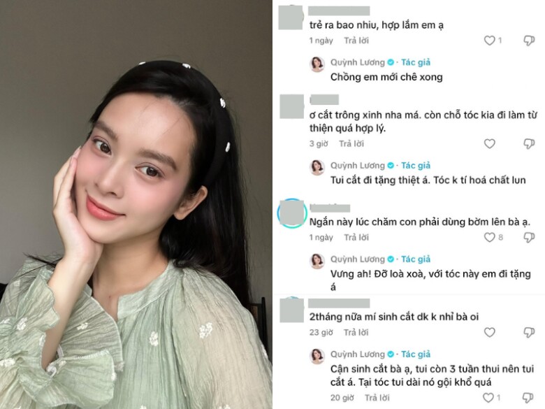 Quỳnh Lương phản hồi bình luận của các chị em, tiết lộ tóc mới bị chồng chê.