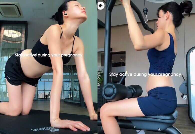 9X tranh thủ tập luyện nhẹ nhàng trong thai kỳ.