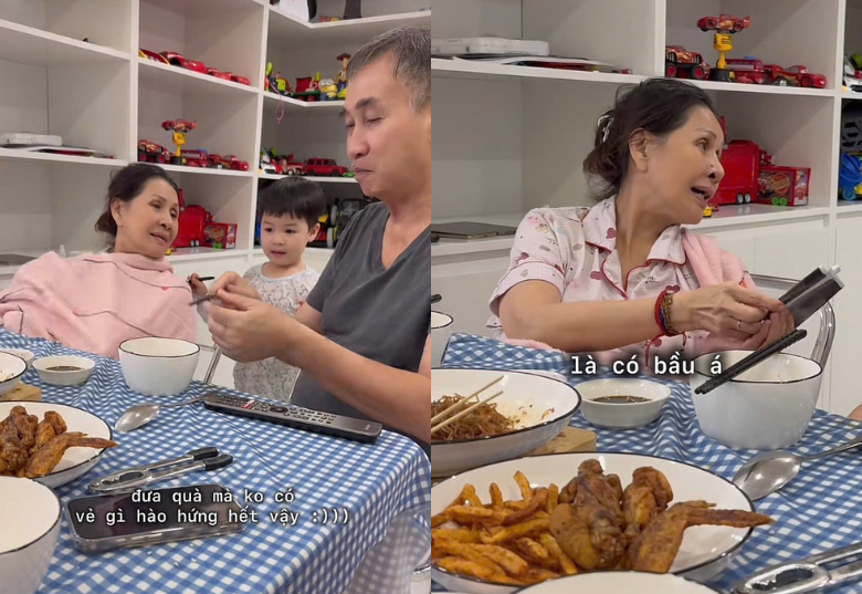 Con gái Minh Nhựa báo tin vui cho ông bà nội tại mâm cơm gia đình.