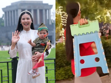 HH Ngọc Hân bầu sắp đẻ vẫn cực năng lượng: Tự tay trang trí cờ hoa cho khu phố, vác ghế đi xem A80