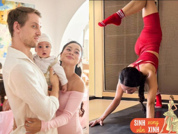 Đẻ con lai với chồng Tây, cô giáo Hồ Ngọc Hà sau sinh da mượt dáng xinh, cảnh tập thể dục khiến người xem nín thở