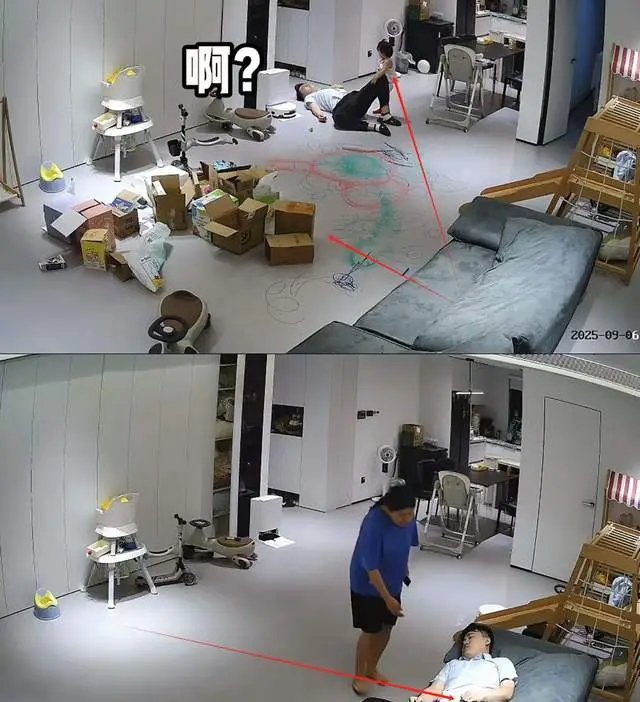 Thấy bố mệt, bé gái nhắc bố lên sofa nằm, sau đó cô bé lặng lẽ dọn dẹp sạch nhà cửa giúp bố.