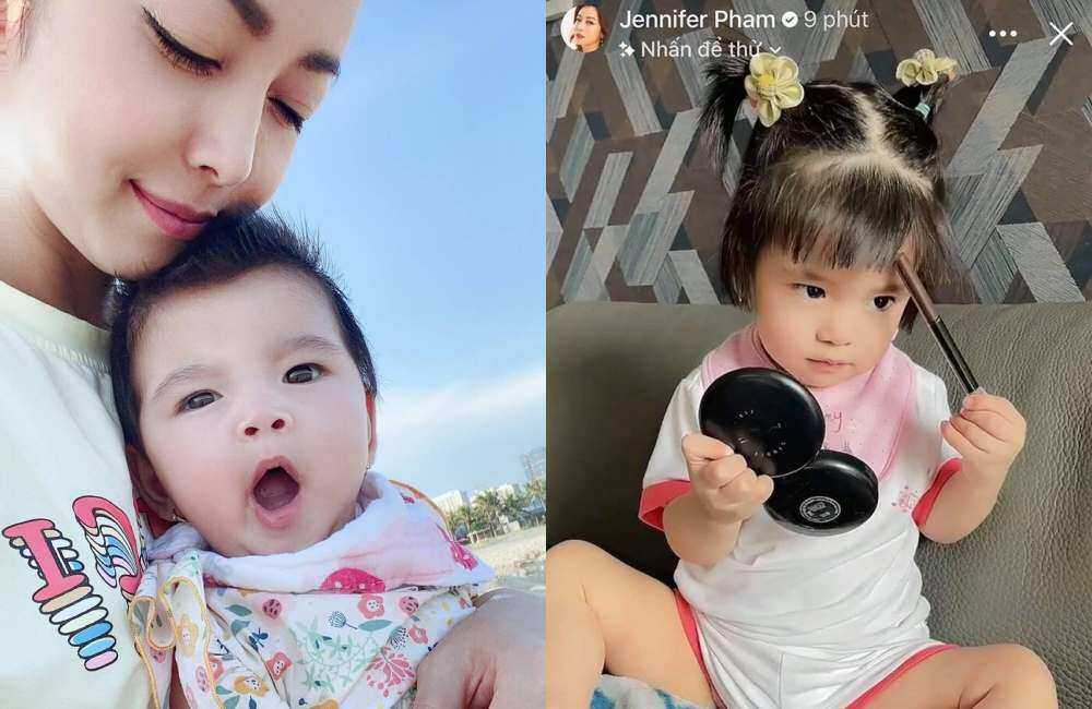 Đến con gái út cũng tập tành trang điểm như thật.