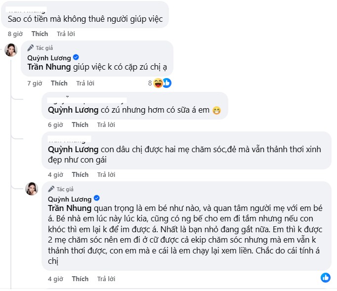 Hot mom Quỳnh Lương chia sẻ cách chăm sóc con của mình.