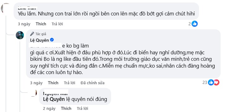 Bị nhắc bớt mặc đồ gợi cảm ngồi cạnh con trai dậy thì, Lệ Quyên đáp amp;#34;mẹ mặc bikini, Bo là người like đầu tiên đóamp;#34; - 3