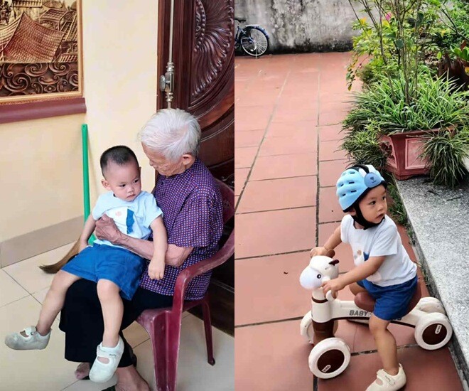 Bé Lúa được tập xe và chụp ảnh cùng cụ.