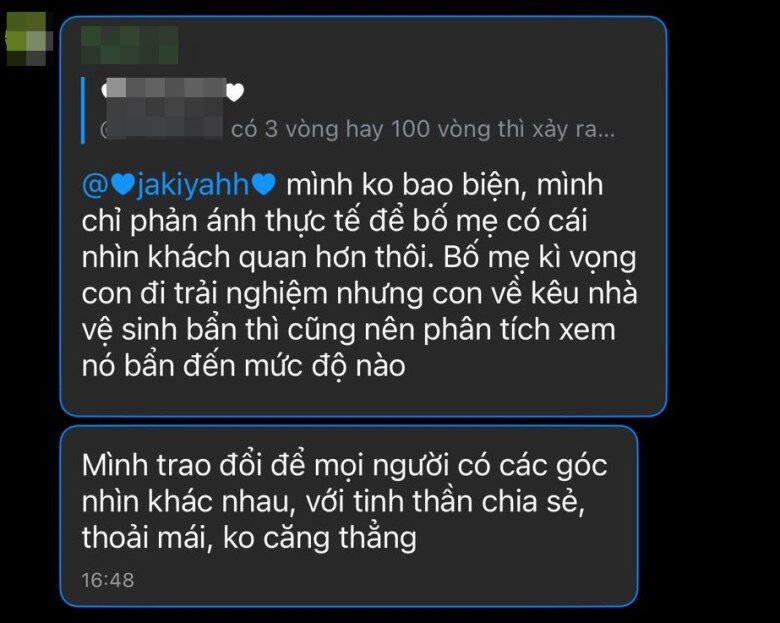 Hình ảnh tin nhắn chị Ly phản hồi lại ban tổ chức.