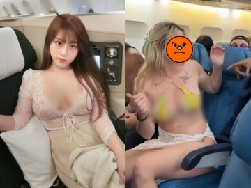 Ngồi trên máy bay, chị em vô tư ăn mặc suồng sã hớ hênh cả nội y, có người còn bị "cấm" vào vì phục trang nhức mắt