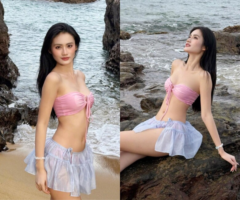 Ý Nhi khoe đường cong trong bộ trang phục nóng bỏng bên bãi biển tại quê nhà.