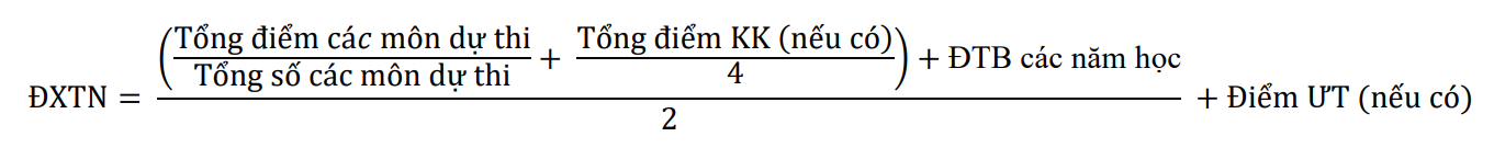 Trong đó, điểm trung bình các năm học ở cấp THPT (ĐTB các năm học) được tính theo công thức dưới đây: