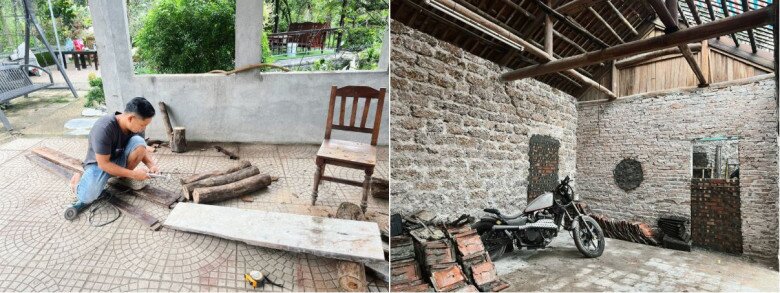 Căn nhà được anh Sơn tự tay tu sửa, từ hàn và lợp lại mái, trát rồi sơn tường cho đến đóng đồ gỗ, trang trí không gian…