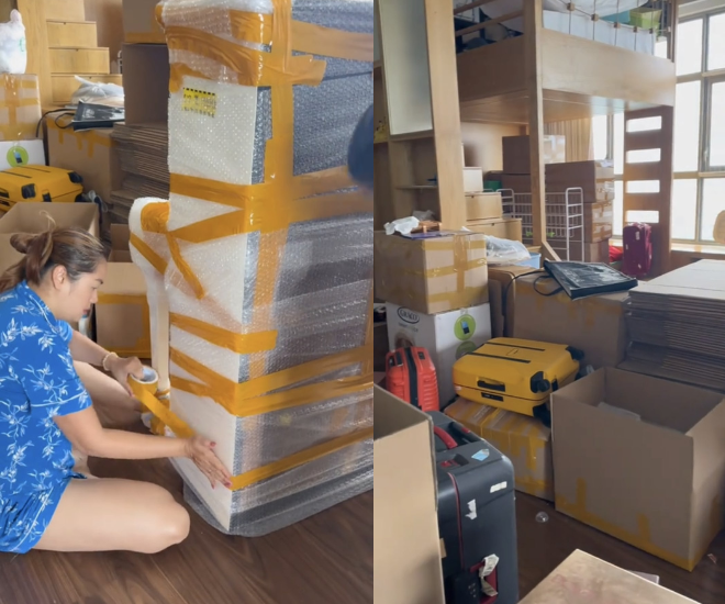 Nàng hậu đóng tổng cộng hơn 150 thùng đồ.