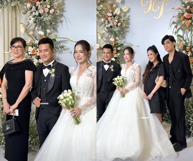 Diễn viên Phương Dung (trái) và vợ chồng Phương Hằng (phải) góp mặt chung vui.