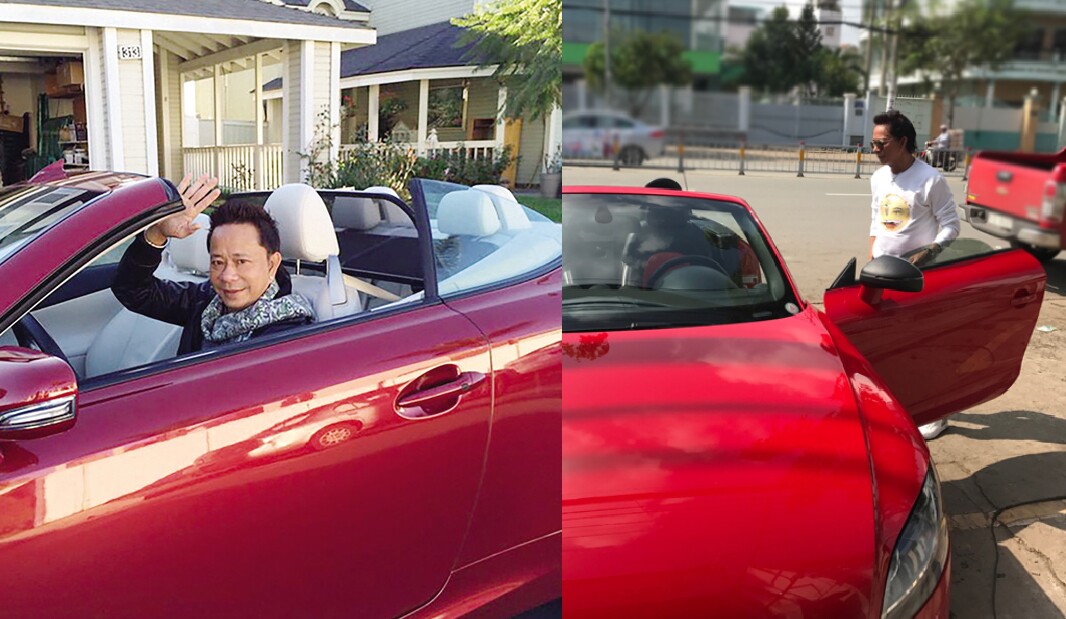 An image of Bảo Chung with his collection of luxury cars