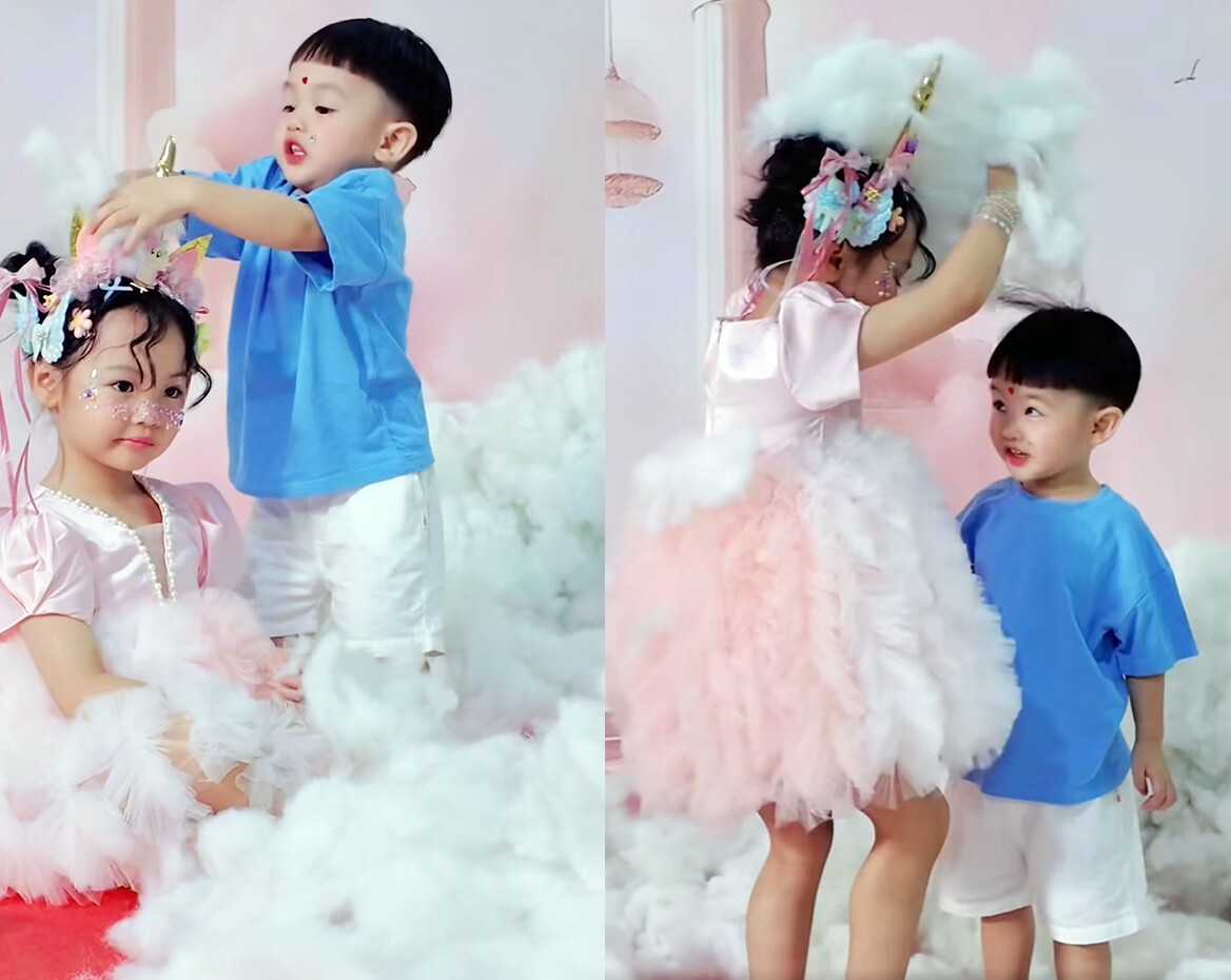 Khoảnh khắc 2 con của Cường Đô La quấn quýt trông cực yêu.