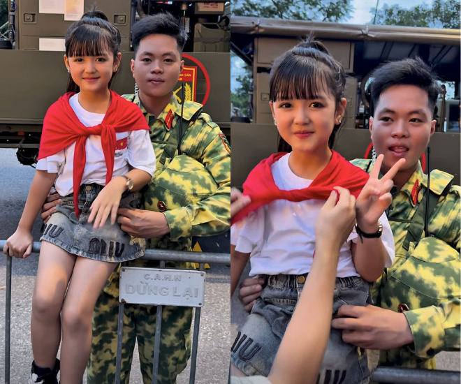 Bé Cherry An Nhiên chụp ảnh kỷ niệm khi đu concert quốc gia.