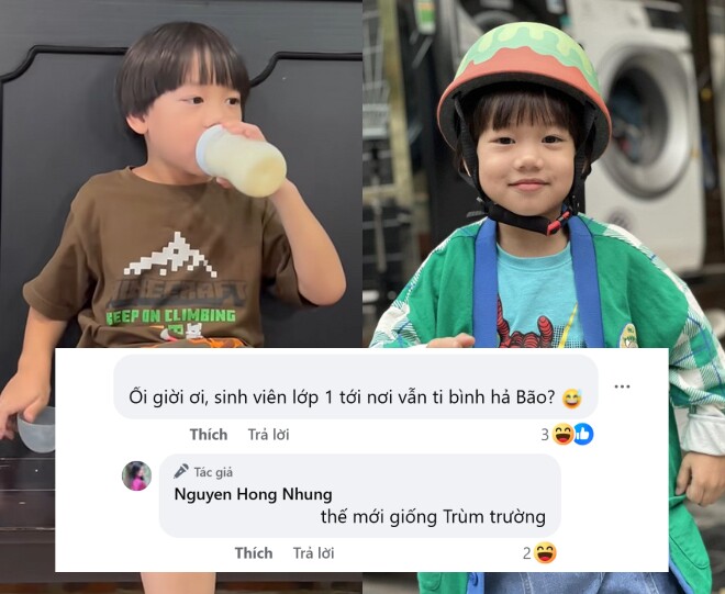 Vợ Xuân Bắc trêu quý tử là trùm trường vì gần vào lớp 1 vẫn còn ti bình.