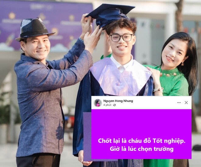 Vợ Xuân Bắc thông báo kết quả điểm thi của con trai.