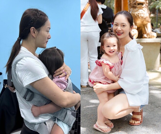 Hình ảnh Lan Phương đưa con gái đến phiên tòa ly hôn.