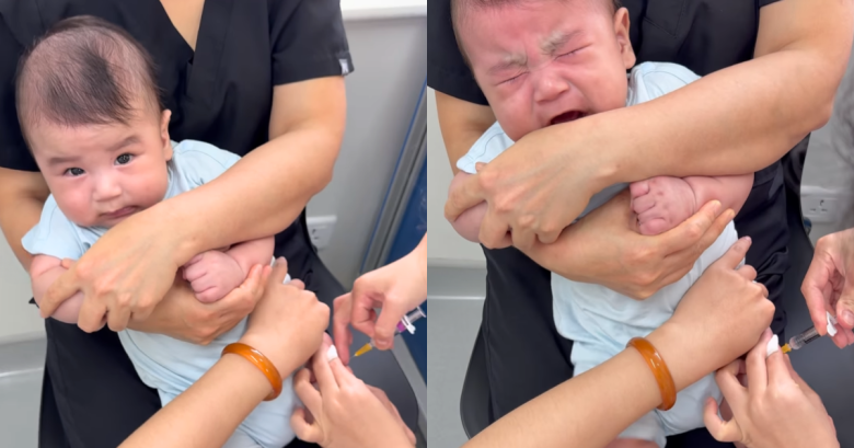 Khoảnh khắc bé Panda khóc khi tiêm phòng.