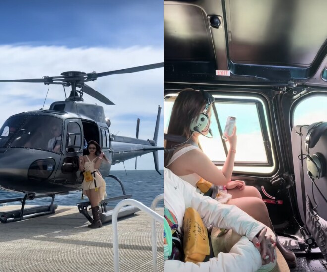 Một tài khoản mạng xã hội gây chú ý khi khoe video đi chơi bằng trực thăng.