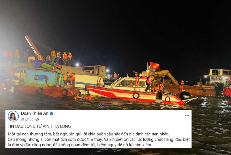 Hoa hậu Đoàn Thiên Ân bày tỏ niềm thương xót. Cô viết: Tin đau lòng từ vịnh Hạ Long. Một tai nạn thương tâm, bất ngờ, xin gửi lời chia buồn sâu sắc đến gia đình các nạn nhân. Cầu mong những ai còn mất tích sớm được tìm thấy. Và xin biết ơn các lực lượng chức năng, đặc biệt là đơn vị đặc công nước, đã không quản đêm tối, hiểm nguy để nỗ lực tìm kiếm.