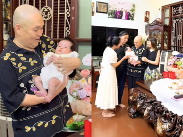 NSƯT Xuân Hinh mừng đầy tháng cháu ngoại trong cơ ngơi chục tỷ, khoe cảnh cùng ông bà sui gia bế bồng cục vàng