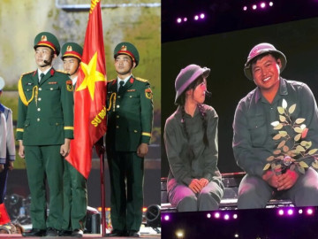 Concert "Sao nhập ngũ": Diễu binh trên sân khấu, Mũi trưởng Long có màn tương tác tình tứ với đồng chí Hậu Hoàng