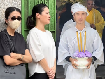 Tăng Thanh Hà che kín mặt đến đưa tiễn bố của Quốc Cường - nam diễn viên có quan hệ đặc biệt với "ngọc nữ"