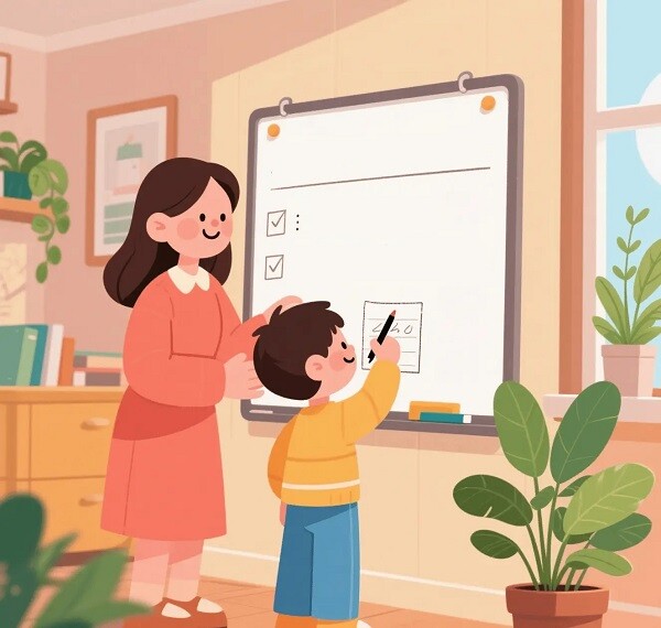 Phụ huynh và trẻ cùng nhau xây dựng kế hoạch học tập.