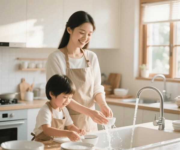 A child helping with household chores
