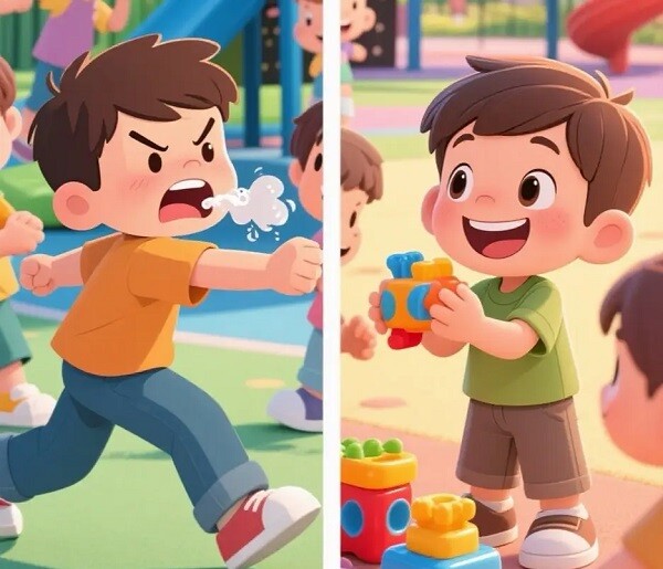 Trẻ dễ dàng nổi giận và đánh bạn.