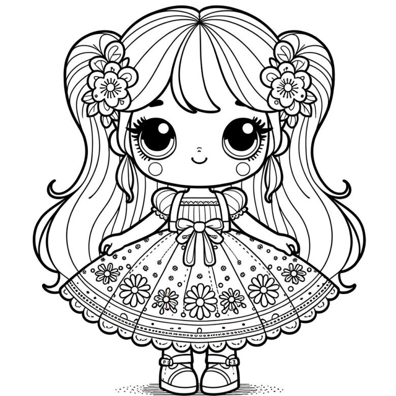 Tranh tô màu búp bê xinh đẹp và các món đồ chơi yêu thích cho bé gái - 1