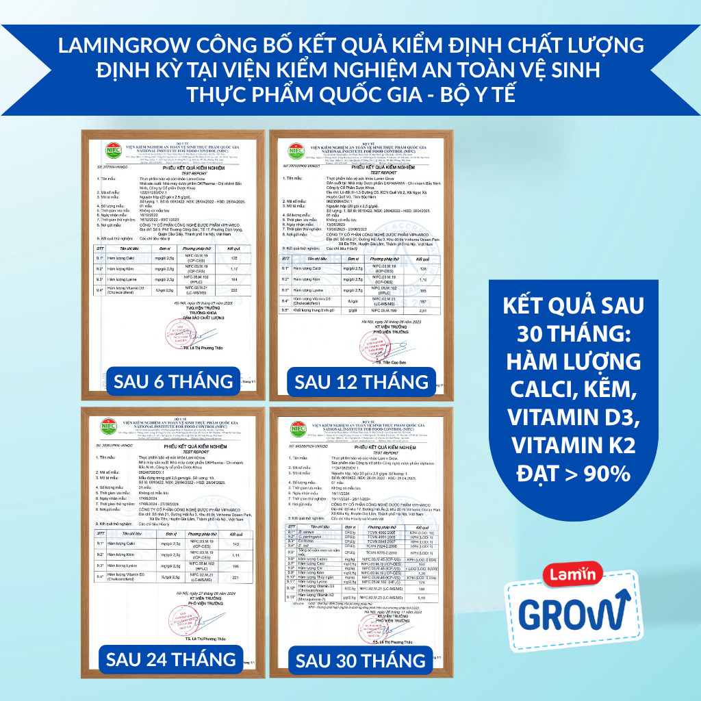 Thương hiệu chủ động công khai kết quả kiểm nghiệm sau 30 tháng bởi Bộ Y Tế - độc lập và có giá trị tham chiếu chuẩn Quốc gia.