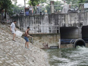 Tin tức - Người dân hồ hởi vợt cá sau khi sông Tô Lịch được bổ cập nước từ Hồ Tây