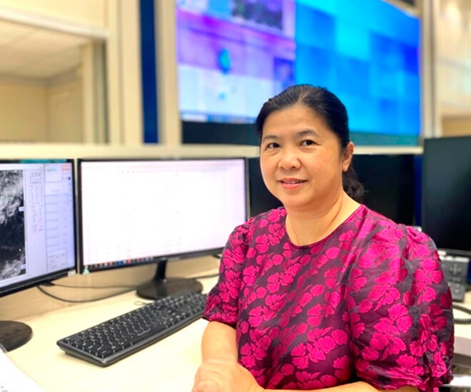 Bà Nguyễn Thanh Bình, Dự báo viên chính Phòng Dự báo số trị viễn thám, Trung tâm Dự báo khí tượng thủy văn quốc gia thông tin về cơn bão số 3 Wipha