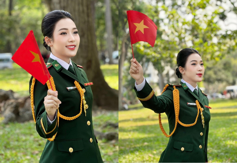 Hồi tháng 4, trong Lễ diễu binh, diễu hành kỷ niệm 50 năm ngày Giải phóng miền Nam, thống nhất đất nước, cô gái trong bức ảnh cũng từng khiến dân tình "đứng ngồi không yên" bởi nhan sắc quá đỗi xinh đẹp.