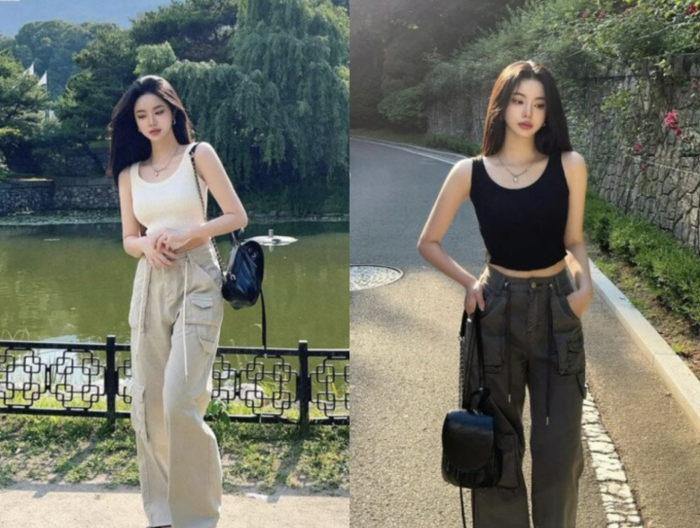 Quần vải dù và tank top thích hợp cho những ai yêu thích phong cách cá tính, thoải mái.