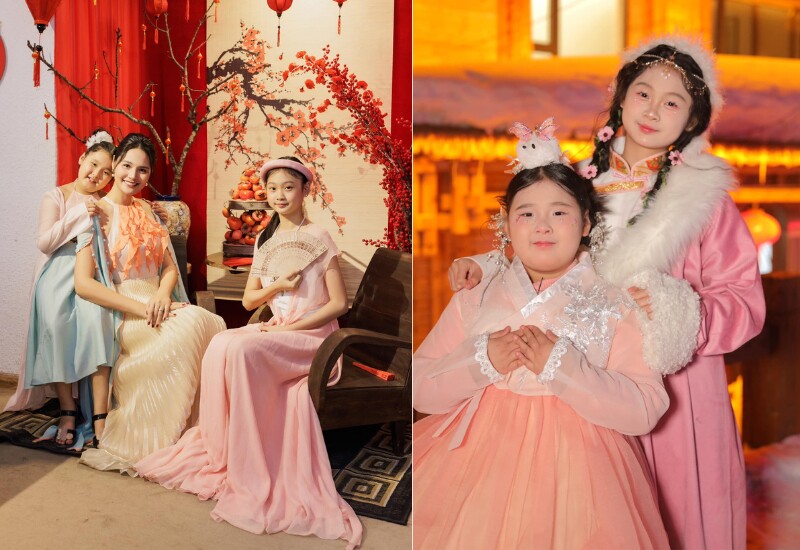 Trên MXH, Hương Giang thường xuyên chia sẻ những hình ảnh hạnh phúc bên chồng và hai con. Càng lớn, hai nhóc tỳ được nhận xét có ngoại hình đáng yêu, đặc biệt là chiều cao "khủng" thừa hưởng từ mẹ. Ngoài ra, hai ái nữ còn có năng khiếu nghệ thuật, nhất là vẽ tranh.