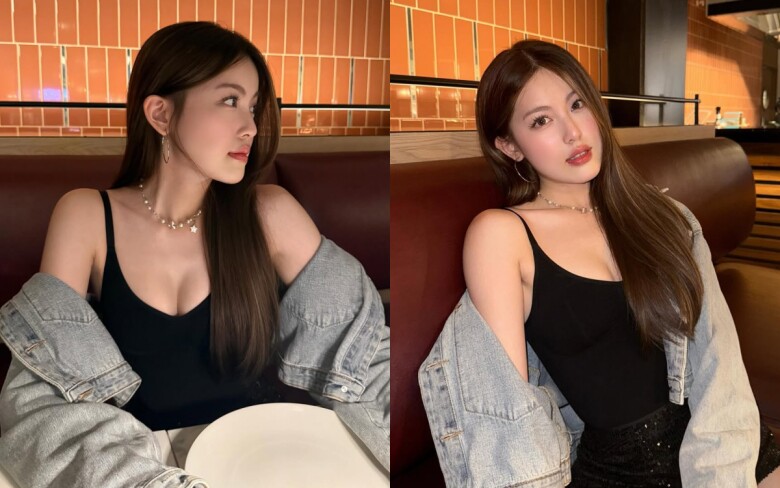 Diện chiếc áo hai dây ôm sát màu đen kết hợp cùng áo khoác denim khoác hờ, Babyboo khoe khéo bờ vai thon và vóc dáng gợi cảm mà vẫn giữ được nét thanh lịch, tinh tế. Phụ kiện vòng cổ ngọc trai và khuyên tai bản tròn giúp hot girl sinh năm 2003 càng tôn thêm vẻ ngoài nữ tính, sang chảnh.
