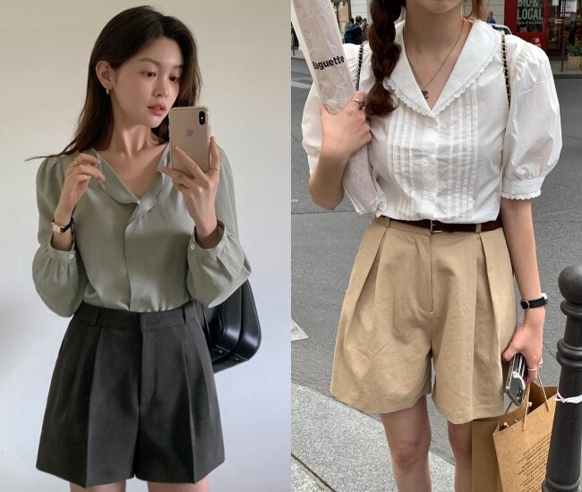 Áo công sở phối cùng quần short đứng dáng mang đến vẻ trẻ trung, năng động nhưng vẫn giữ được sự chỉn chu. Kết hợp cùng giày loafer hoặc sneaker trắng, bạn sẽ có ngay outfit vừa thoải mái vừa hợp môi trường làm việc sáng tạo.