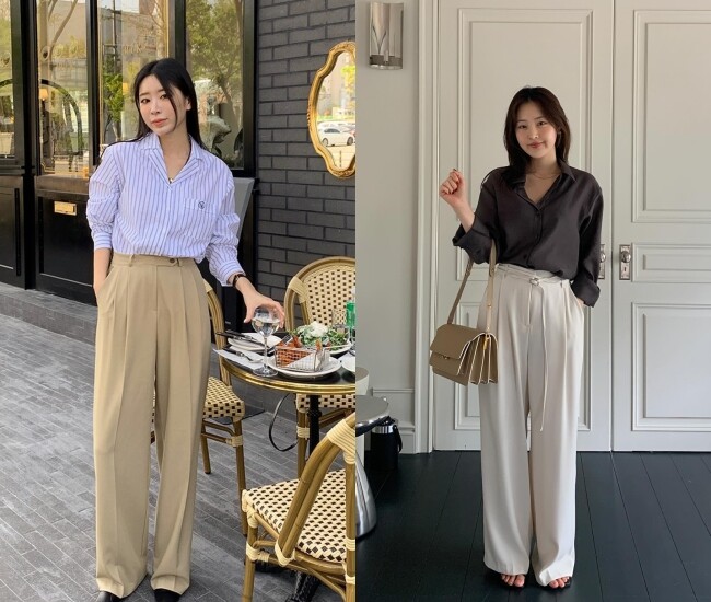 Áo sơ mi kết hợp quần âu là công thức kinh điển cho môi trường công sở, mang lại vẻ thanh lịch và chuyên nghiệp. Bạn có thể chọn sơ mi màu pastel hoặc họa tiết nhẹ để tạo điểm nhấn, phối cùng giày cao gót hoặc loafer để hoàn thiện set đồ.