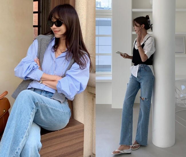 Áo sơ mi và quần jeans là combo vừa trẻ trung vừa năng động, phù hợp cho những ngày đi làm thoải mái hoặc phong cách smart-casual. Chỉ cần sơ vin gọn gàng, thêm giày cao gót hoặc sneaker trắng là đã có set đồ sành điệu nhưng vẫn đủ chỉn chu.