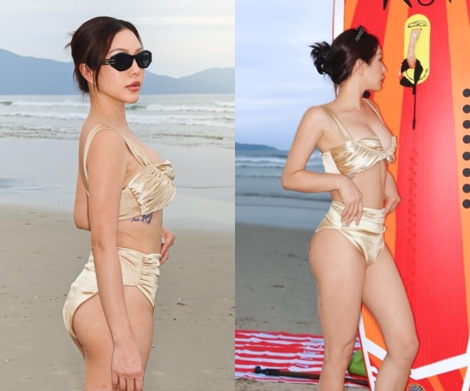 Hoa hậu Thu Hoài diện bikini khoe body nuột nà trong chuyến du lịch cùng hai con.