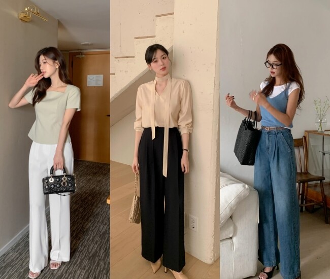 Quần ống rộng cần sự cân bằng. Tránh mix với áo dáng dài, rộng thùng thình. Thay vào đó, sơ vin gọn hoặc chọn áo croptop để nhấn eo, tạo tỷ lệ 3:7 giúp vóc dáng cao ráo và sành điệu hơn hẳn.