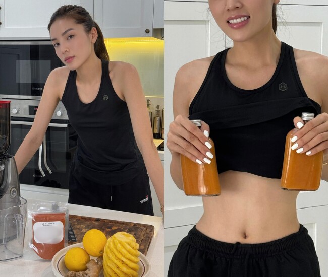 Hoa hậu Kỳ Duyên chăm uống thức màu vàng làm từ dứa, chanh vàng, gừng và bột ớt cayenne vào mỗi buổi sáng.