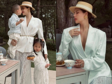 Phanh Lee diện đồ sành điệu cùng hai con như phim điện ảnh