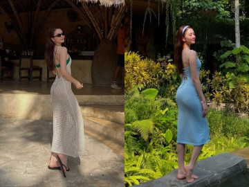 Thiều Bảo Trang diện bikini với váy lưới khoe dáng ở Bali