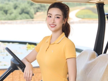 Trang phục tôn body của Đỗ Mỹ Linh khi chơi môn thể thao quý tộc