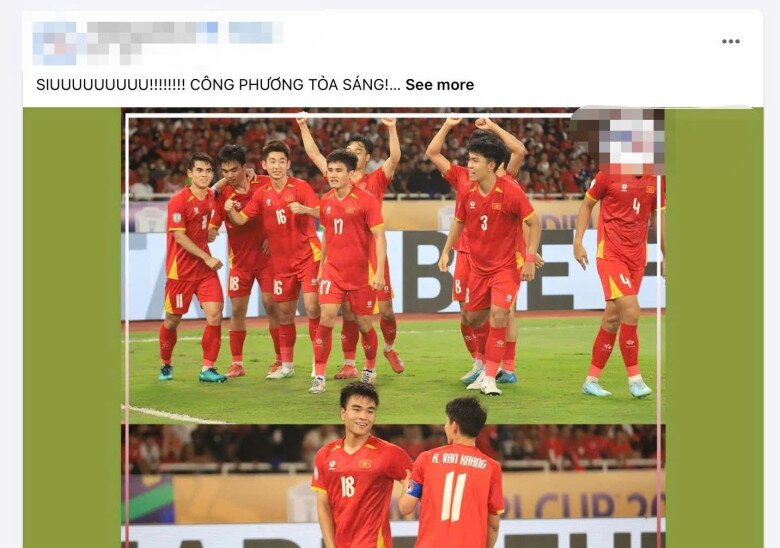 Các dòng trạng thái bày tỏ niềm vui của người hâm mộ bóng đá Việt Nam, trong những phút cuối hiệp 1.